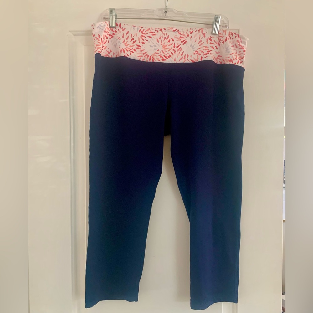 Womens Pebble Beach Dry-Lux calf-length navy & coral athleisure leggings XL
